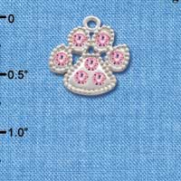 C2743 - Large Paw with Light Pink Swarovski Crystals- Silver Charm